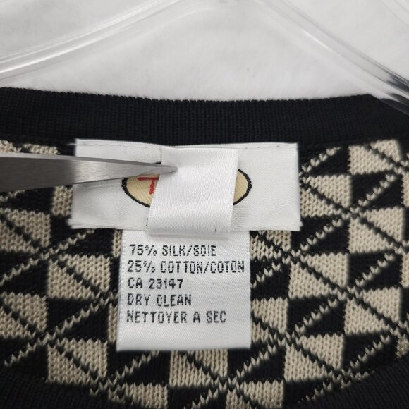 TALBOTS Silk Cotton Short Sleeve Knit Top Sweater pullover Geometric Size XL - Picture 5 of 5